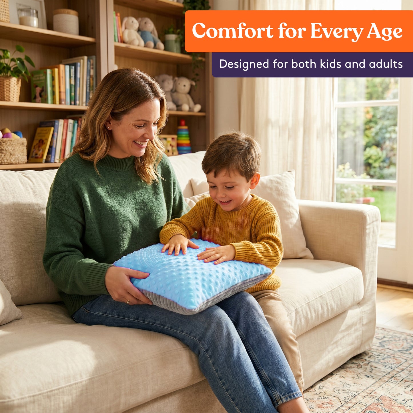 Sensory Vibrating Pillow – Pressure-Activated Calming Support for Kids & Adults, 12” Plush with Textured Bumps, 3 Vibration Modes, Music & Voice Recording (Blue)