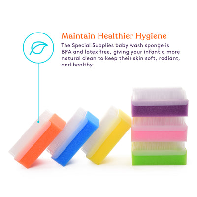 Special Supplies Baby Bath Sponges Soft Foam Sensory Scrubber with Cradle Cap Bristle Brush - Body, Hair, and Scalp Cleaning - Gentle on Infant, Toddler Sensitive Skin - Great Sensory Feel