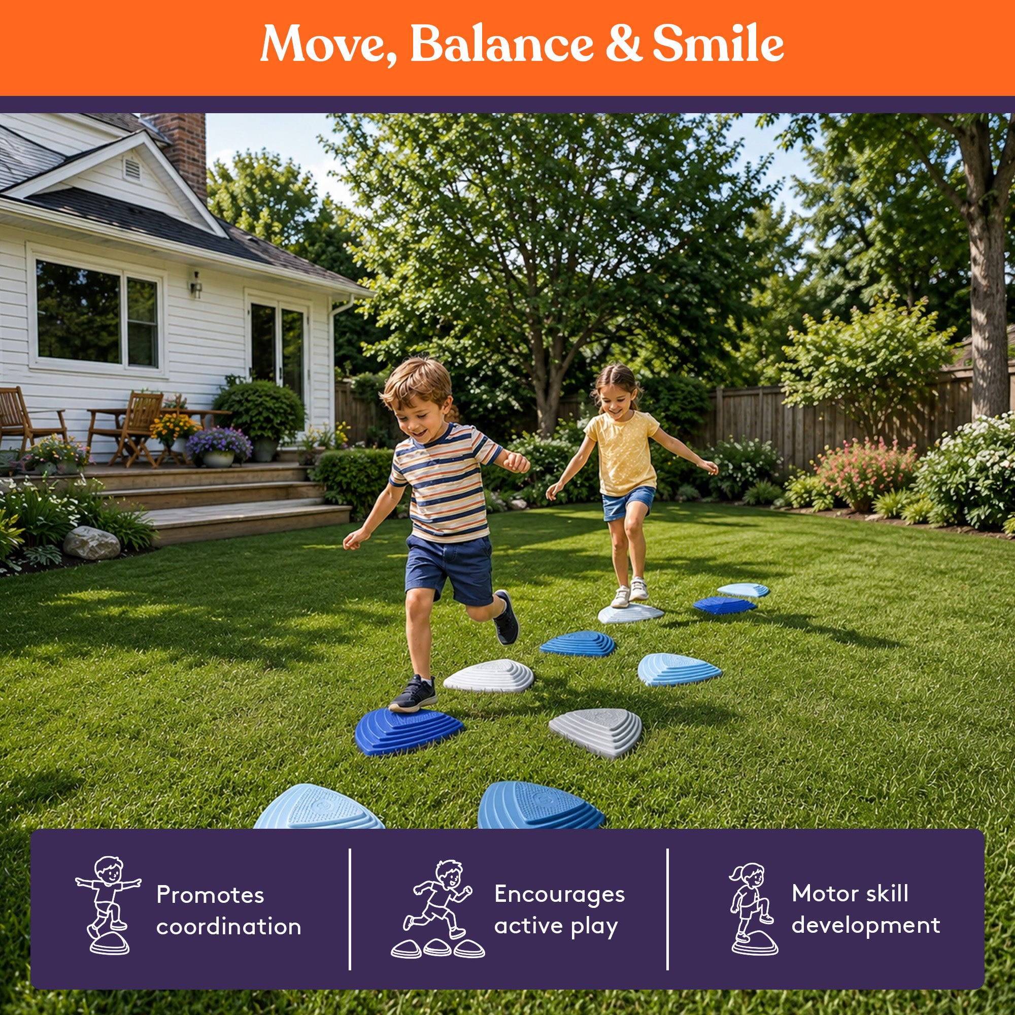 Special Supplies 10 Stepping Stones for Kids Indoor and Outdoor Balance Blocks Promote Coordination, Balance Strength Child Safe Rubber, Non-Slip Edging