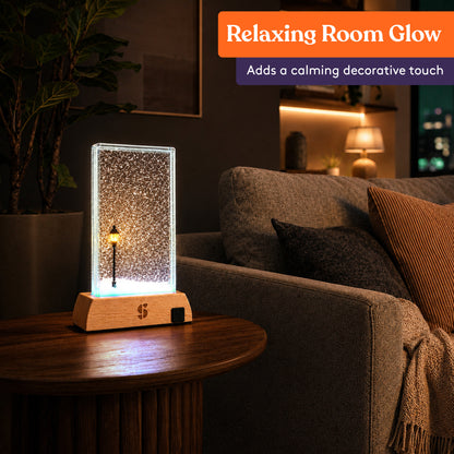 Special Supplies Soft Snowfall Glow Lamp with 3 Color LED Modes, Sensory Night Light with Floating Snow Effect, Acrylic Mood Lamp with Wooden Base for Bedroom Desk Office Relaxation Decor- EU Style