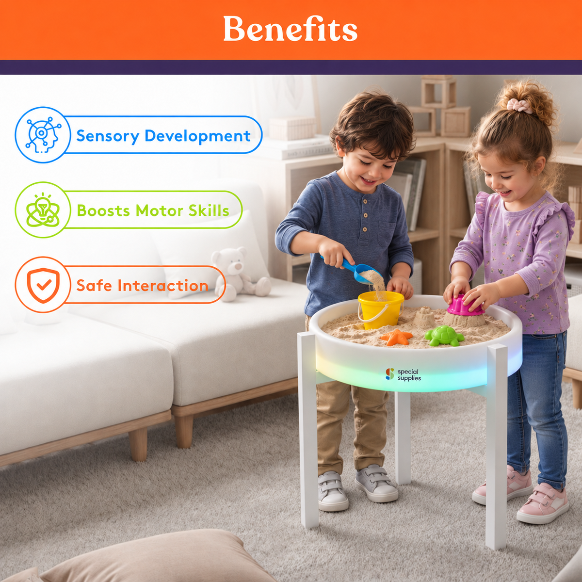 Special Supplies LED Light‑Up Table Set – Color Changing Glow Furniture, Mood Lighting, RGB LED Table for Sensory Play, Home and School