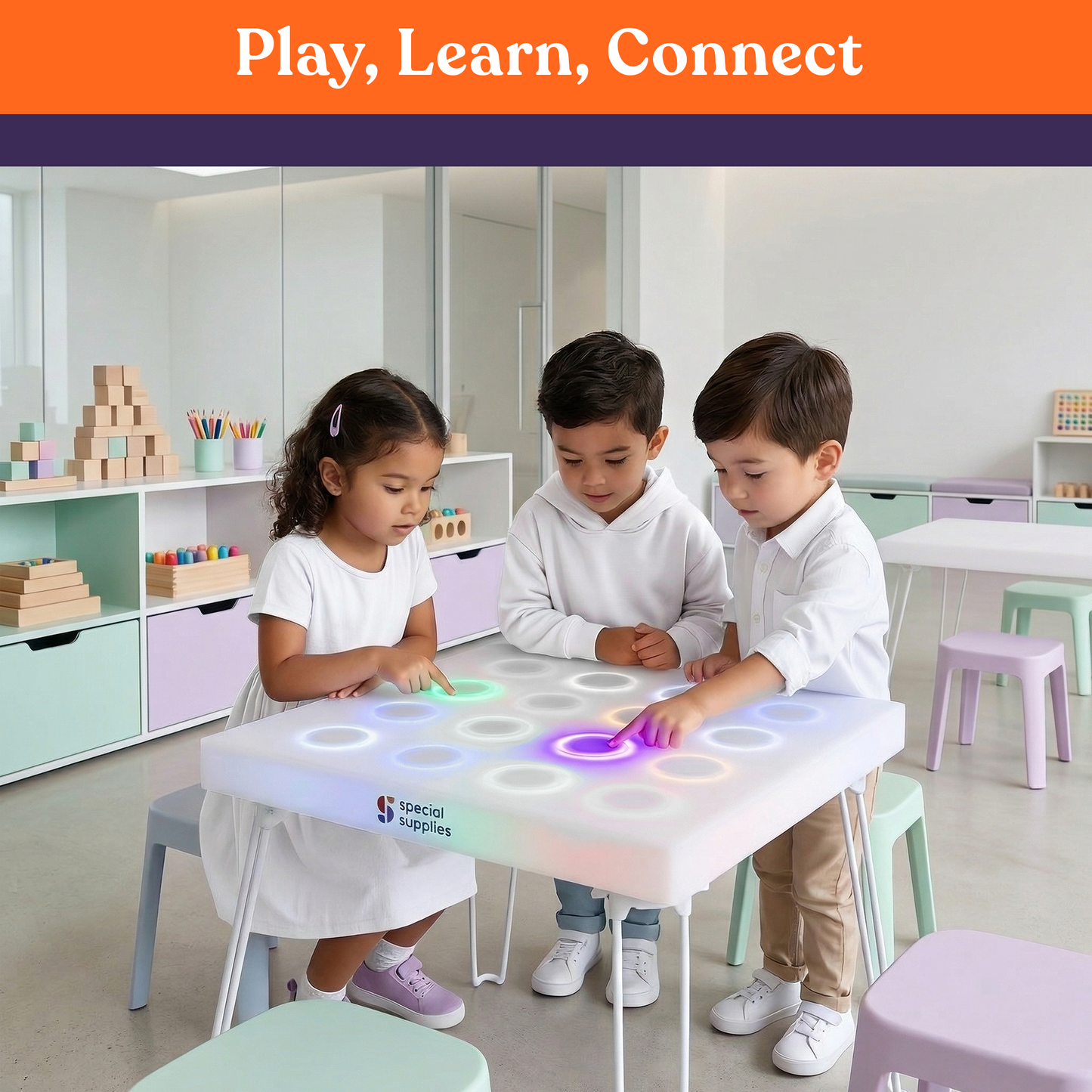 Special Supplies LED Light‑Up Table Set – Color Changing Glow Furniture, Mood Lighting, RGB LED Table for Sensory Play, Home and School