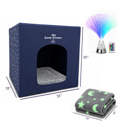 Special Supplies Blackout Sensory Tent for Kids, Calming Play Room with Fiber Optic Lamp and Glow-in-The-Dark Fuzzy Blanket