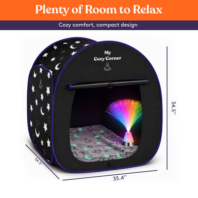 Blackout Sensory Tent for Kids, Pop Up Calming Play Room with Fiber Optic Lamp and Glow-in-The-Dark Fuzzy Blanket