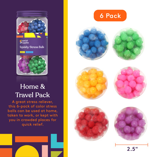 Squishy Stress Balls 6-Pack – Colorful Sensory Fidget Toys for Stress Relief, Anxiety Relief, Focus & Relaxation for Kids and Adults