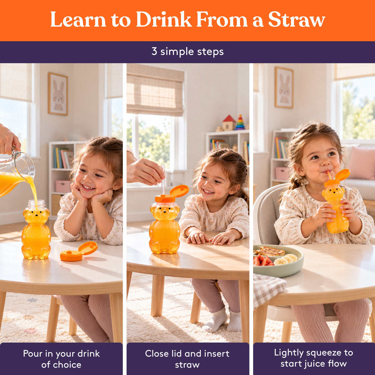 Juice Bear Bottle with Long Straws (8oz)