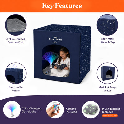 Special Supplies Blackout Sensory Tent for Kids, Calming Play Room with Fiber Optic Lamp and Glow-in-The-Dark Fuzzy Blanket