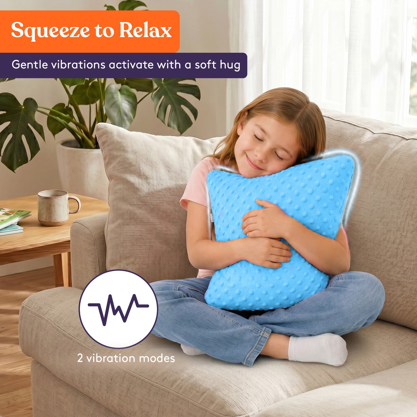 Sensory Vibrating Pillow – Pressure-Activated Calming Support for Kids & Adults, 12” Plush with Textured Bumps, 3 Vibration Modes, Music & Voice Recording (Blue)