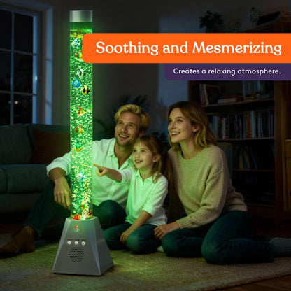 Special Supplies Aquarium Sensory Bubble Tube Lamp - 4ft Color-Changing LED with Remote, 5 Fishes, Nightlight Effect & Bluetooth Speaker- Diamond Shaped Base