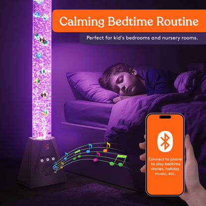 Special Supplies Aquarium Sensory Bubble Tube Lamp - 4ft Color-Changing LED with Remote, 5 Fishes, Nightlight Effect & Bluetooth Speaker- Diamond Shaped Base