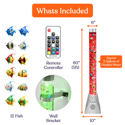 Special Supplies Aquarium Sensory Bubble Tube Lamp - 4ft Color-Changing LED with Remote, 5 Fishes, Nightlight Effect & Bluetooth Speaker- Diamond Shaped Base