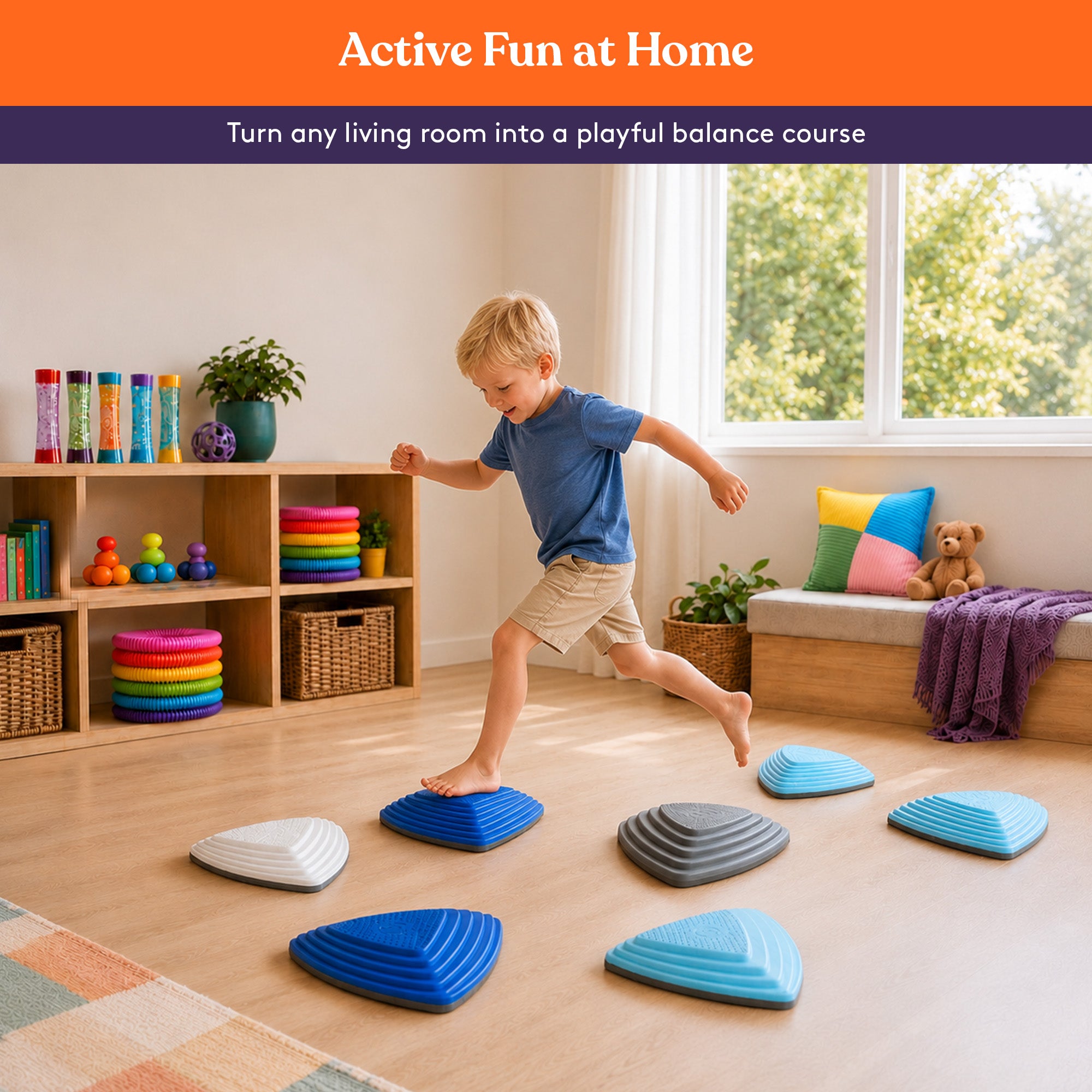 Special Supplies 10 Stepping Stones for Kids Indoor and Outdoor Balance Blocks Promote Coordination, Balance Strength Child Safe Rubber, Non-Slip Edging