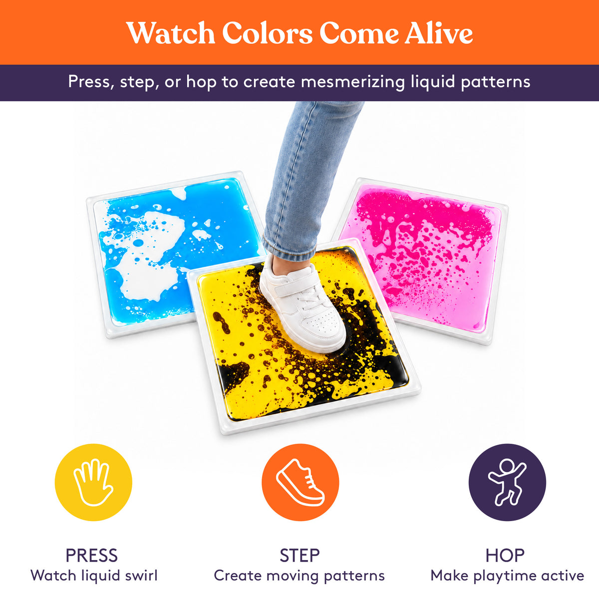 Square Floor Liquid Tiles for Kids, Set of 9