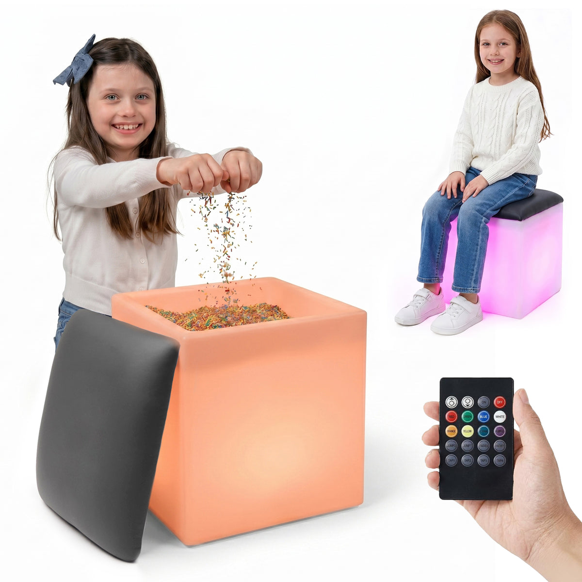 Special Supplies LED Cube Light‑Up Chair/Table Set – Color Changing Glow Cube Furniture, Mood Lighting, RGB LED Seat/Table for Sensory Play, Home and School