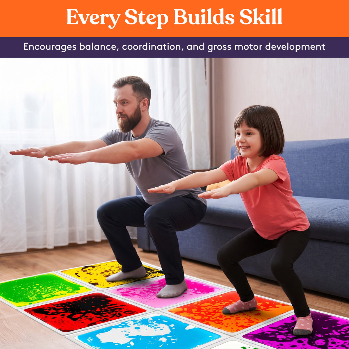 Square Floor Liquid Tiles for Kids, Set of 9