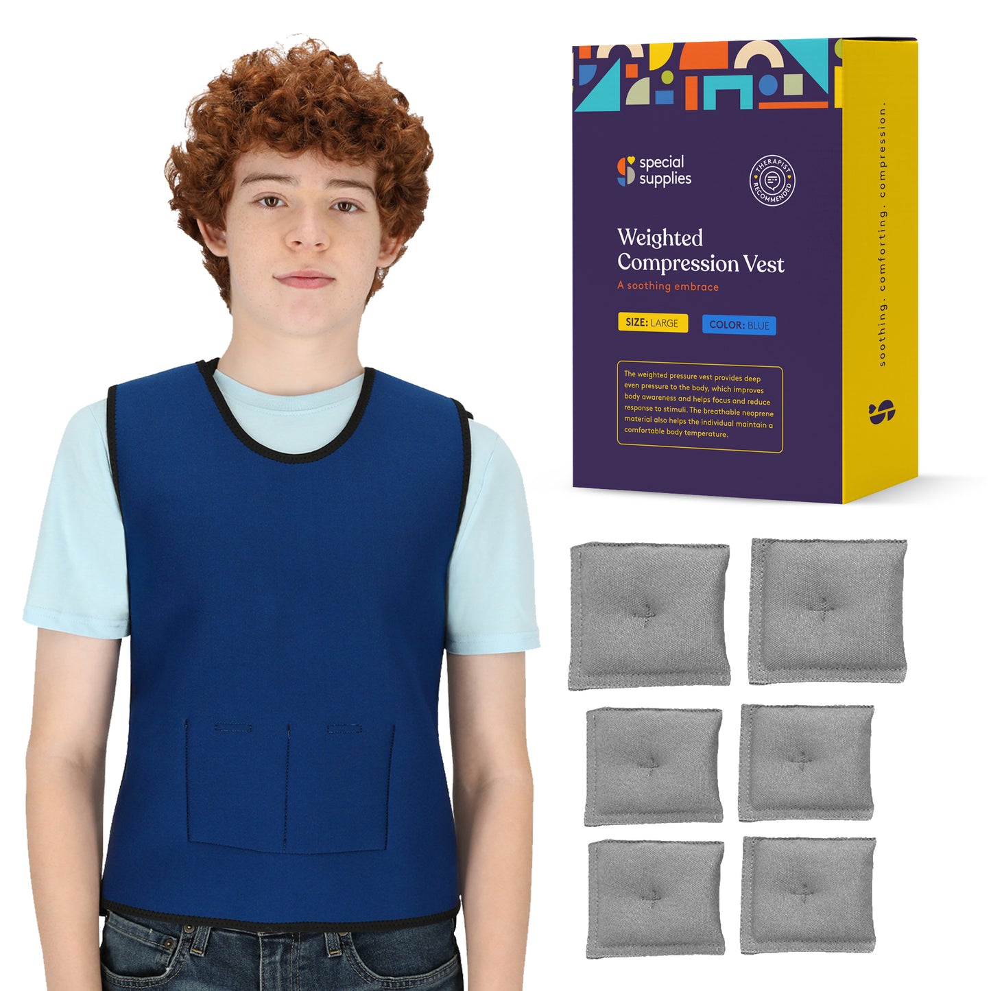 WEIGHTED - Sensory Compression Vest for Kids with Processing Disorders ADHD and Autism Calming and Supportive with Adjustable Weight Fit