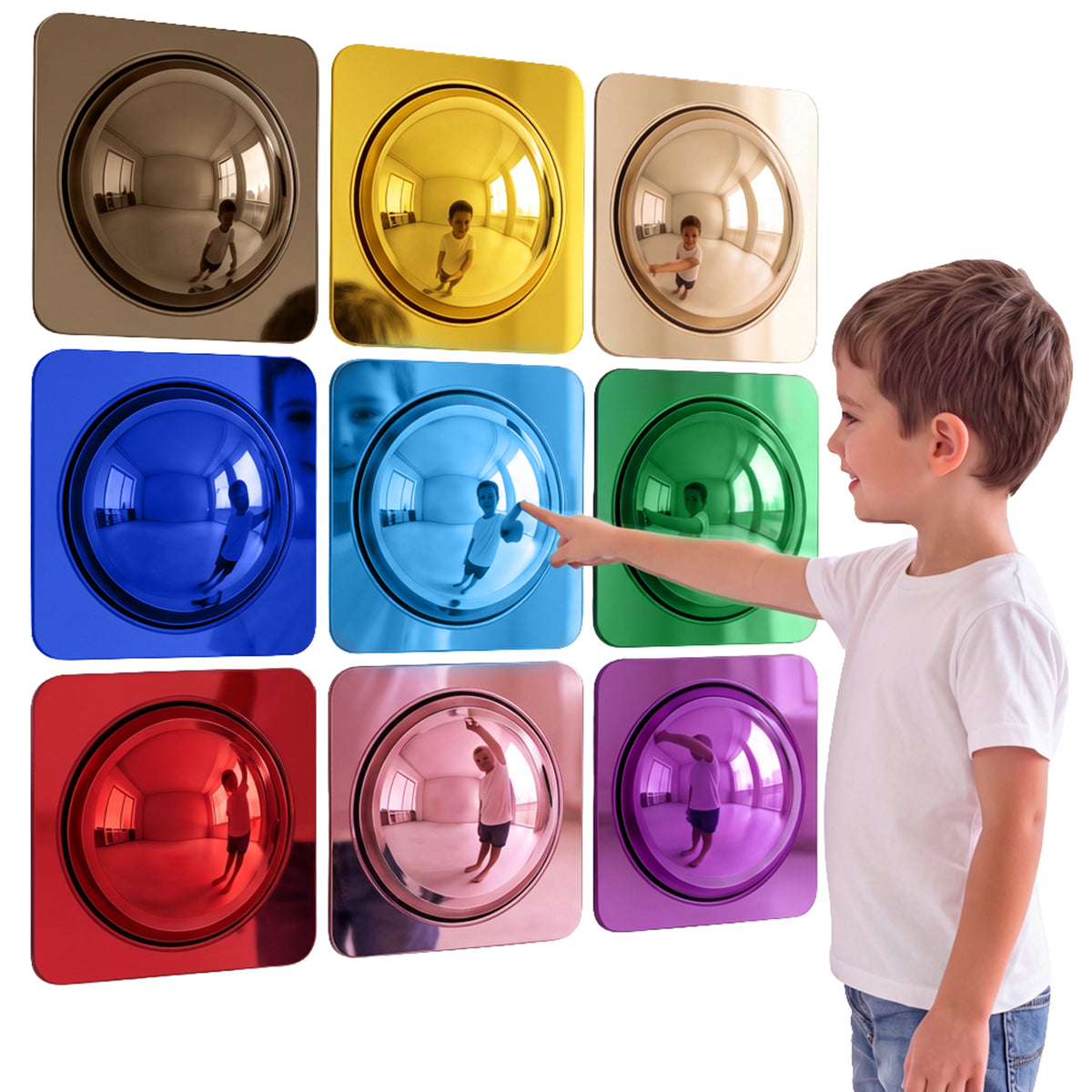 Special Supplies Sensory Bubble Wall Mirror - Multi- Color Interactive Acrylic Mirrors for Wall Decoration and Sensory Toys for Kids Classroom or Home - Room Decor -Visual, Tactile Stimulation - (Pack of 9)
