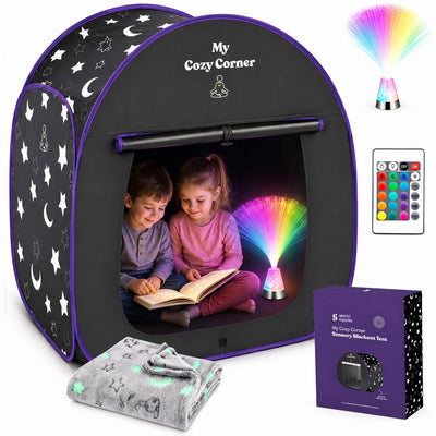 sensory tents for adults Blackout Tent Kids, Pop Up Calming Play Room with Fiber Optic Lamp and Glow-in-The-Dark Fuzzy Blanket 12V Tiny DC Worm fly racnig Frame Color/Lens Colors:Lavender (LV) This size is perfect