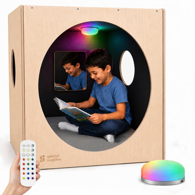 Special Supplies Kids Wooden Reading Cube for Classroom and Home, Sensory Reading Nook, Enclosed Reading Corner, Wooden Literacy Station, Quiet Learning Space for Kids, Educational Furniture