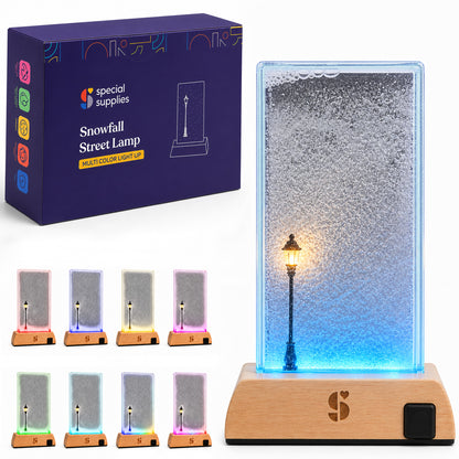 Special Supplies Soft Snowfall Glow Lamp with 3 Color LED Modes, Sensory Night Light with Floating Snow Effect, Acrylic Mood Lamp with Wooden Base for Bedroom Desk Office Relaxation Decor- EU Style