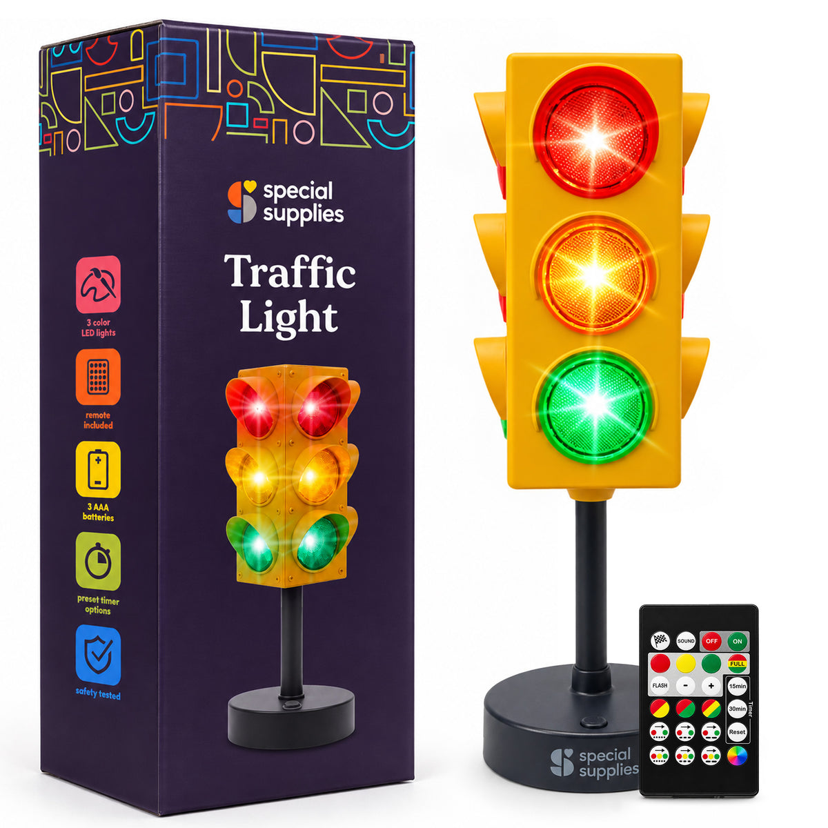 Special Supplies Traffic Light Visual Aid – Educational LED Stoplight with Remote Control, Light and  Flash Modes for Classroom Decor, Sensory Room, School & Home