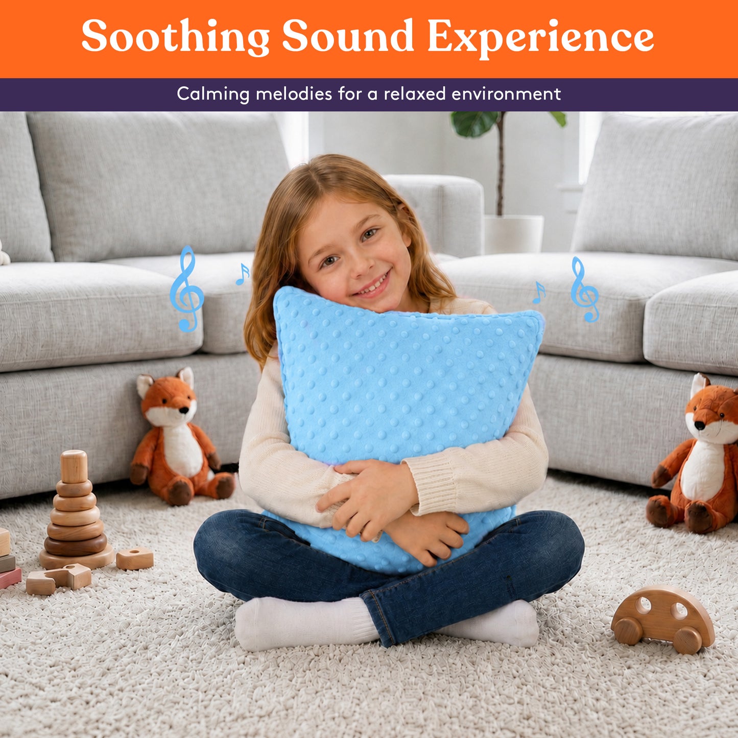Sensory Vibrating Pillow – Pressure-Activated Calming Support for Kids & Adults, 12” Plush with Textured Bumps, 3 Vibration Modes, Music & Voice Recording (Blue)
