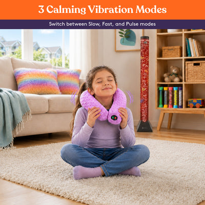 Special Supplies Sensory Vibrating Neck Pillow for Kids and Adults Plush Velvet Soft Cover with Textured Therapy Stimulation, Mind and Body Calming Relaxation-Pink