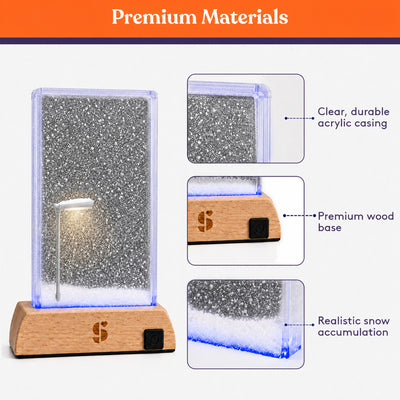 Special Supplies Soft Snowfall Glow Lamp with 3 Color LED Modes, Sensory Night Light with Floating Snow Effect, Acrylic Mood Lamp with Wooden Base for Bedroom Desk Office Relaxation Decor