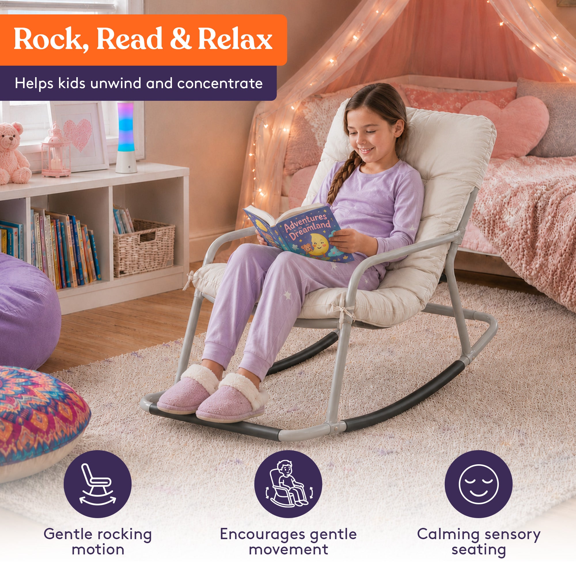Special Supplies Sensory Rocking Chair for Preteens - Comfortable Preteen Rocker- Versatile Floor Chair with Soft Fabric and Stability for Playroom, Bedroom Ages 8-12