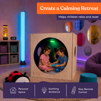 Special Supplies Kids Wooden Reading Cube for Classroom and Home, Sensory Reading Nook, Enclosed Reading Corner, Wooden Literacy Station, Quiet Learning Space for Kids, Educational Furniture