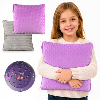 Sensory Vibrating Pillow for Kids and Adults 12" Plush Velvet Soft Cover with Textured Therapy Stimulation  HUG TO ACTIVATE   Purple