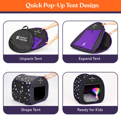 Blackout Sensory Tent for Kids, Pop Up Calming Play Room with Fiber Optic Lamp and Glow-in-The-Dark Fuzzy Blanket