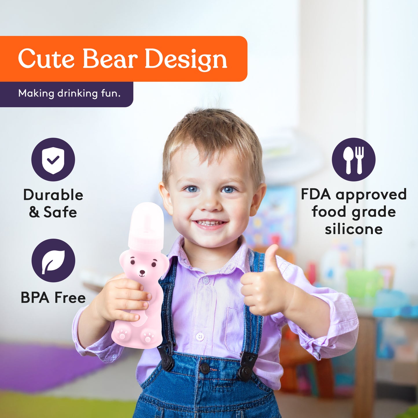 Honey Bear Straw Cup- BPA Free Silicone Training Cup