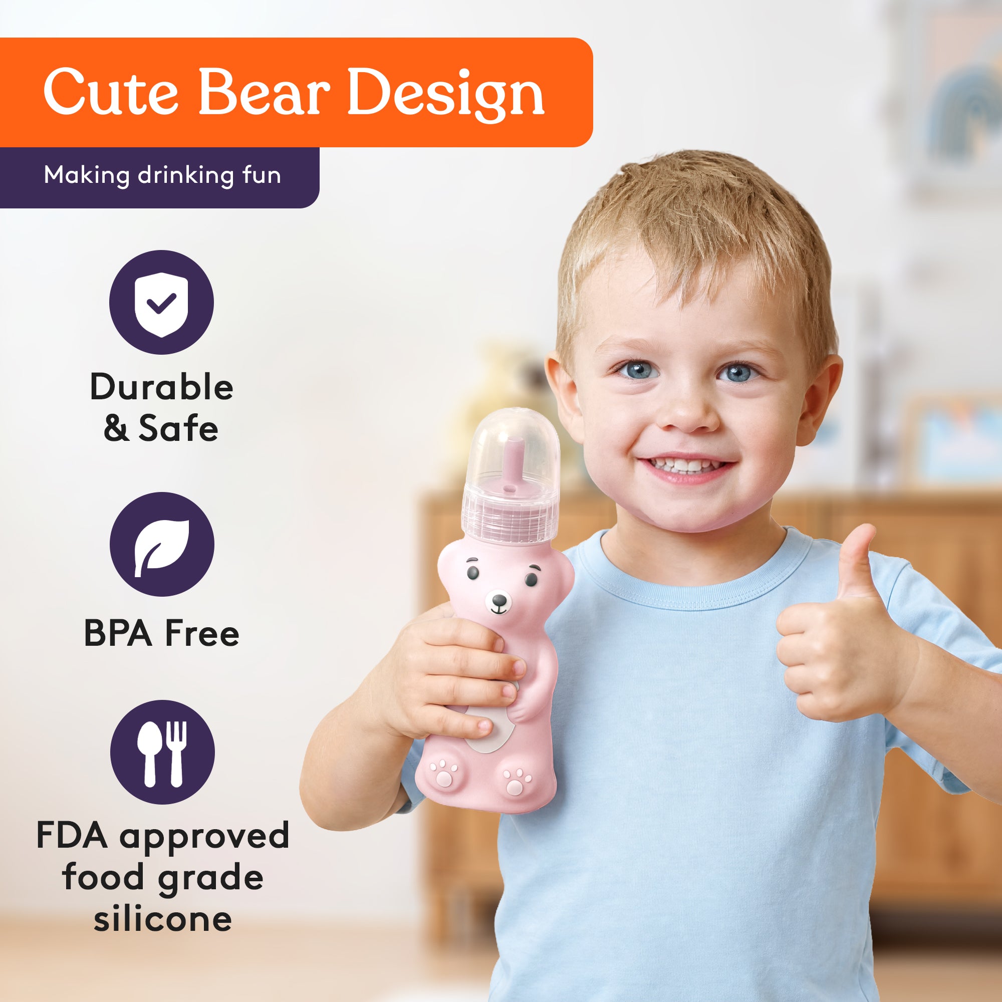 Honey Bear Straw Cup- BPA Free Silicone Training Cup