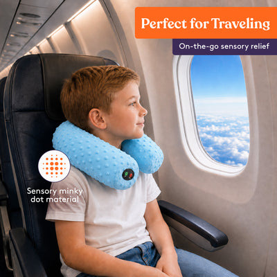Special Supplies Sensory Vibrating Neck Pillow for Kids and Adults Plush Velvet Soft Cover with Textured Therapy Stimulation, Mind and Body Calming Relaxation- Blue