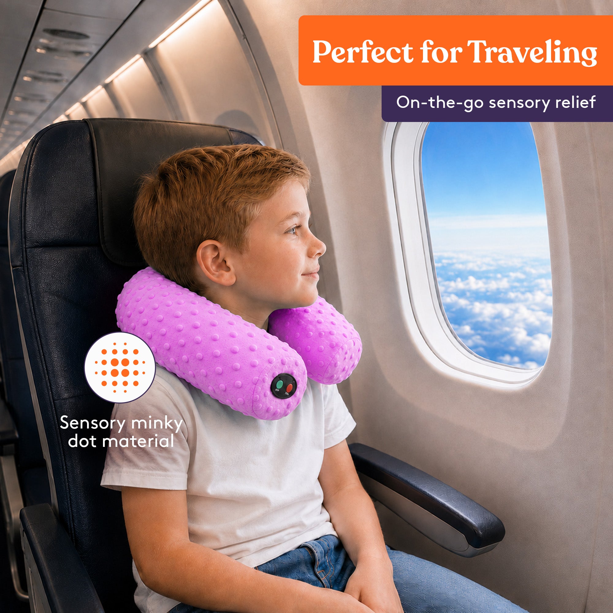 Special Supplies Sensory Vibrating Neck Pillow for Kids and Adults Plush Velvet Soft Cover with Textured Therapy Stimulation, Mind and Body Calming Relaxation-Pink
