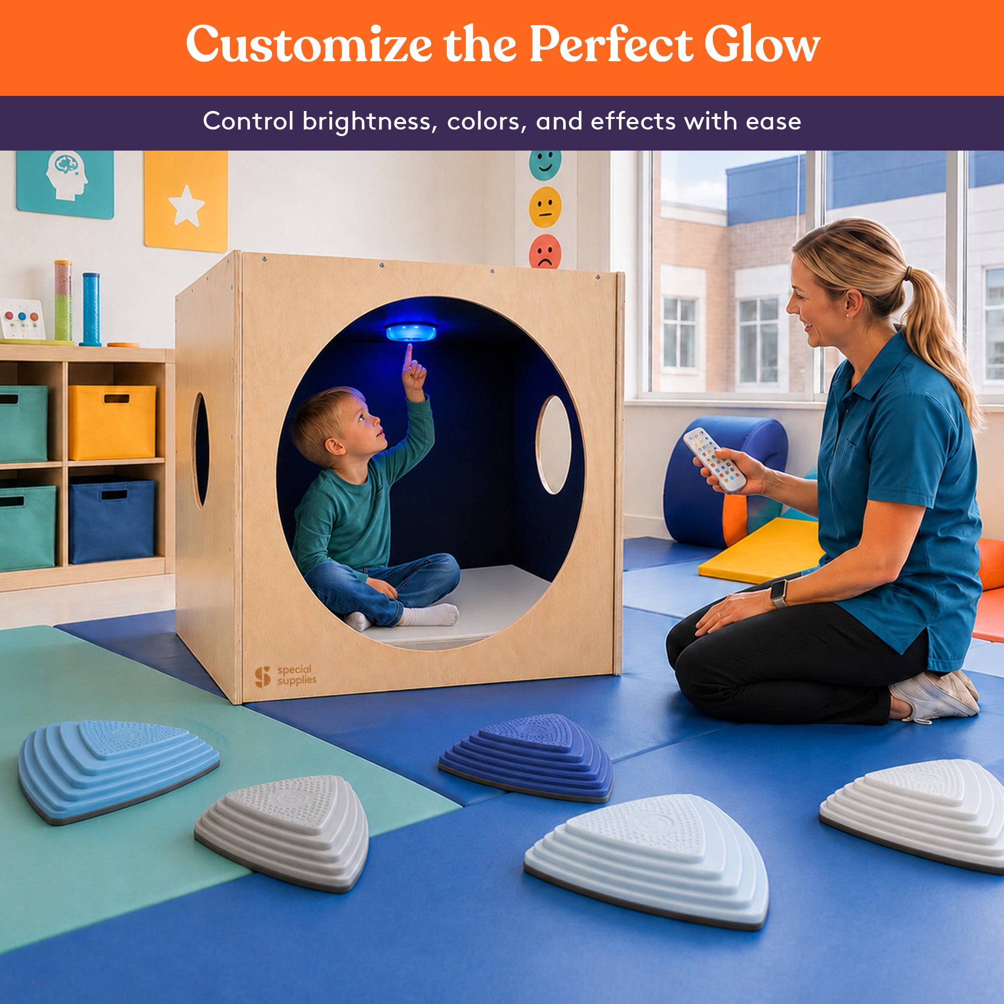 Special Supplies Kids Wooden Reading Cube for Classroom and Home, Sensory Reading Nook, Enclosed Reading Corner, Wooden Literacy Station, Quiet Learning Space for Kids, Educational Furniture