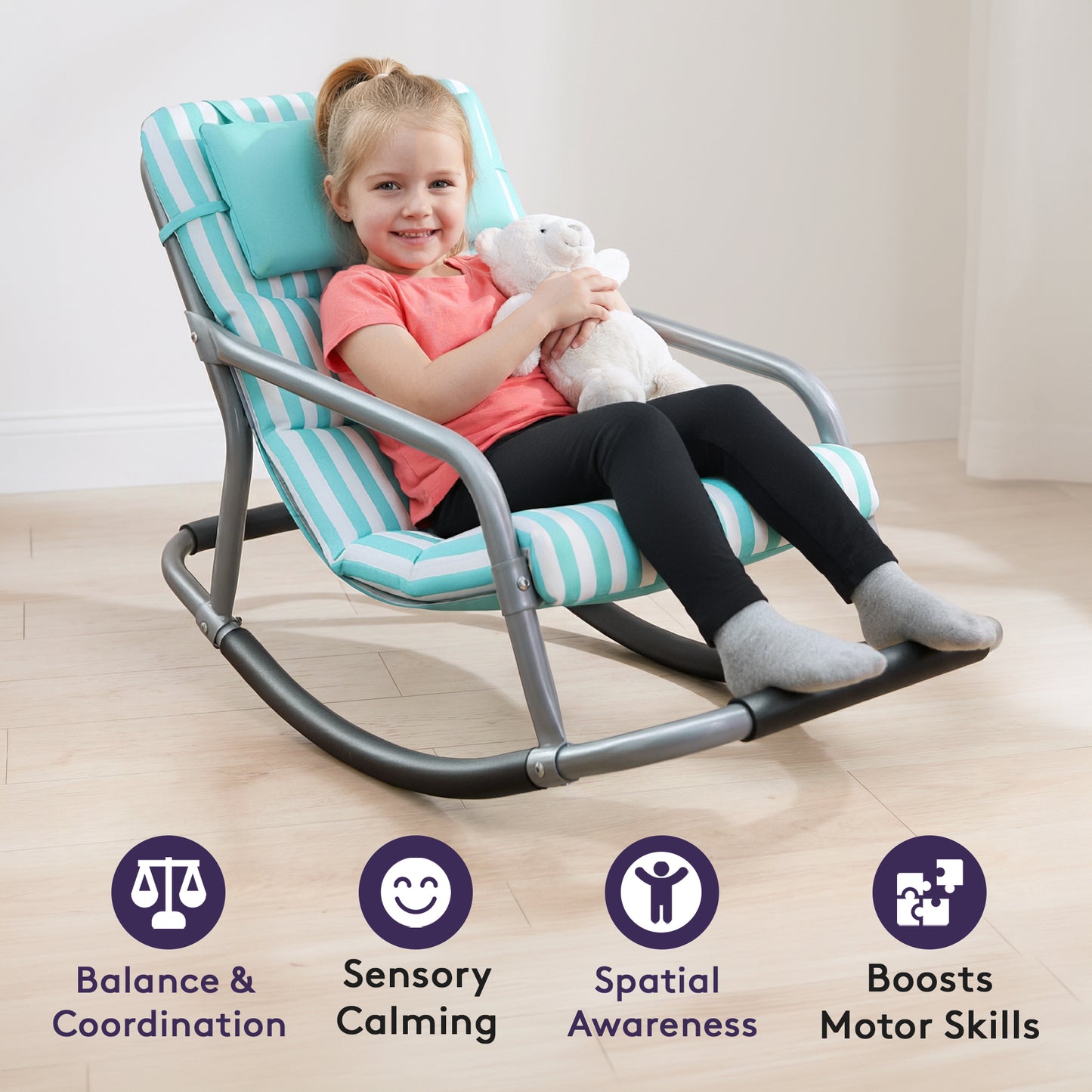 Special Supplies Sensory Rocking Chair for Kids - Comfortable Kids Rocker- Versatile Floor Chair with Soft Fabric and Stability for Playroom, Bedroom, or Nursery (Ages 3+)