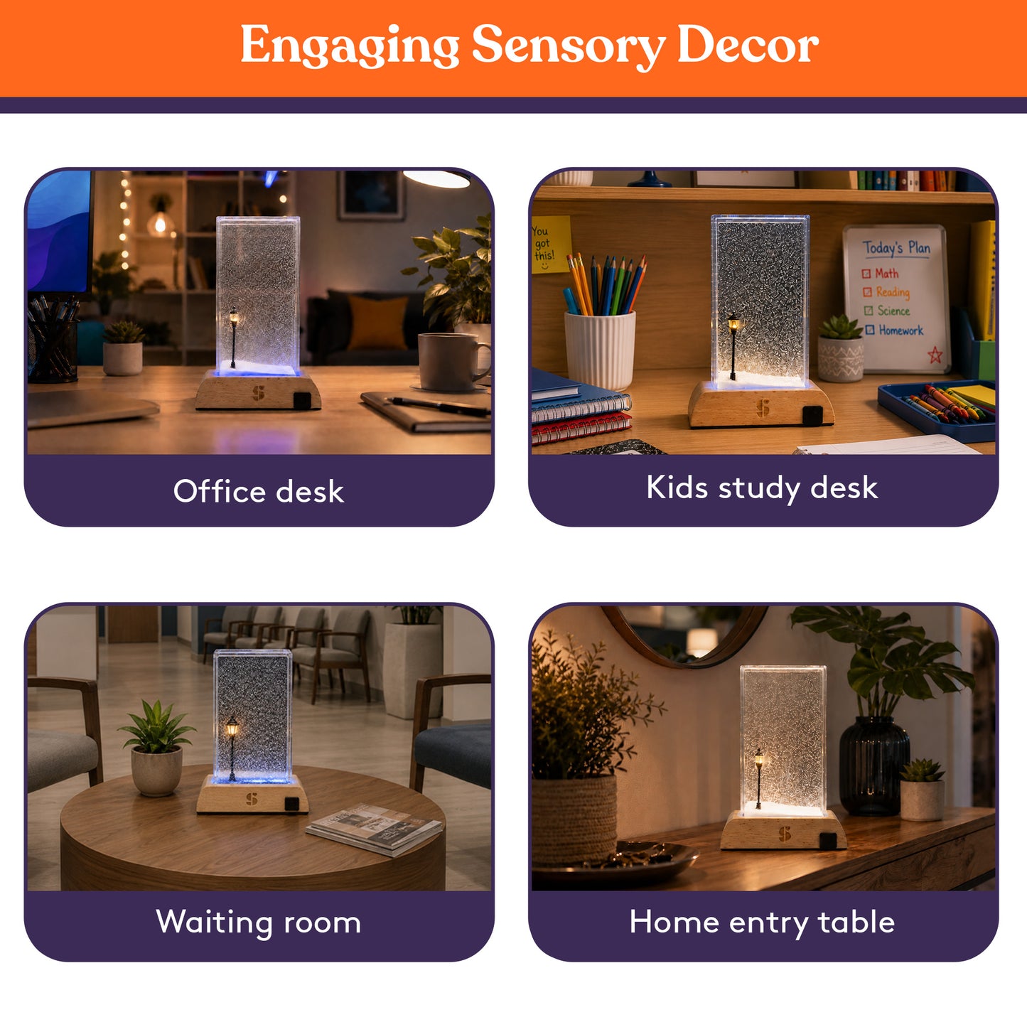Special Supplies Soft Snowfall Glow Lamp with 3 Color LED Modes, Sensory Night Light with Floating Snow Effect, Acrylic Mood Lamp with Wooden Base for Bedroom Desk Office Relaxation Decor- EU Style