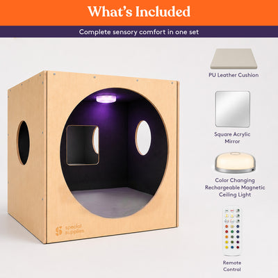 Special Supplies Kids Wooden Reading Cube for Classroom and Home, Sensory Reading Nook, Enclosed Reading Corner, Wooden Literacy Station, Quiet Learning Space for Kids, Educational Furniture
