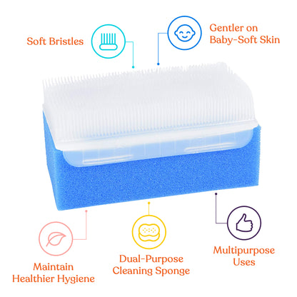 Baby Bath Sponge (12-Pack) Soft Foam Scrubber with Cradle Cap Bristle Brush - Body, Hair, and Scalp Cleaning - Gentle on Infants