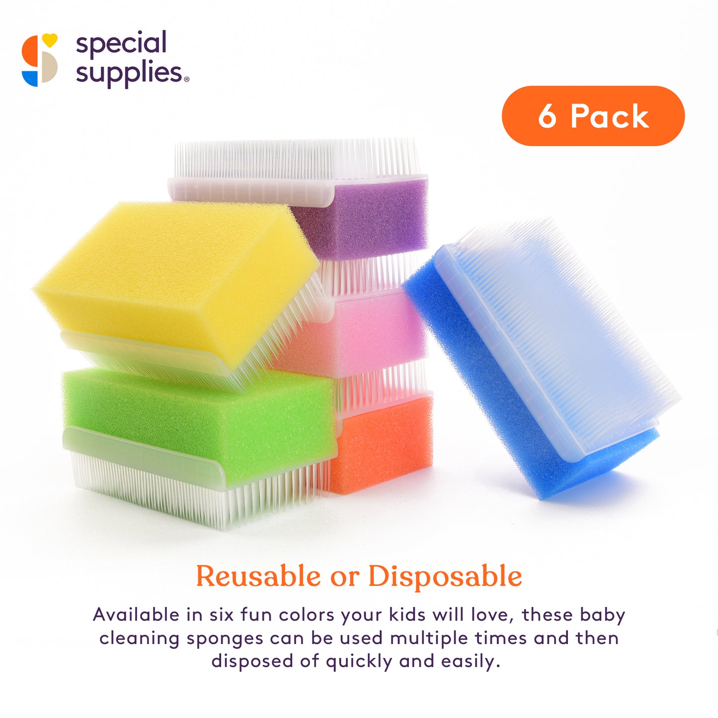 Baby Bath Sponge (12-Pack) Soft Foam Scrubber with Cradle Cap Bristle Brush - Body, Hair, and Scalp Cleaning - Gentle on Infants