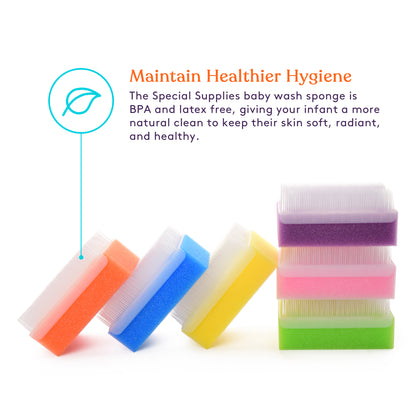 Baby Bath Sponge (12-Pack) Soft Foam Scrubber with Cradle Cap Bristle Brush - Body, Hair, and Scalp Cleaning - Gentle on Infants