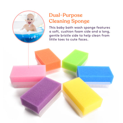 Baby Bath Sponge (12-Pack) Soft Foam Scrubber with Cradle Cap Bristle Brush - Body, Hair, and Scalp Cleaning - Gentle on Infants