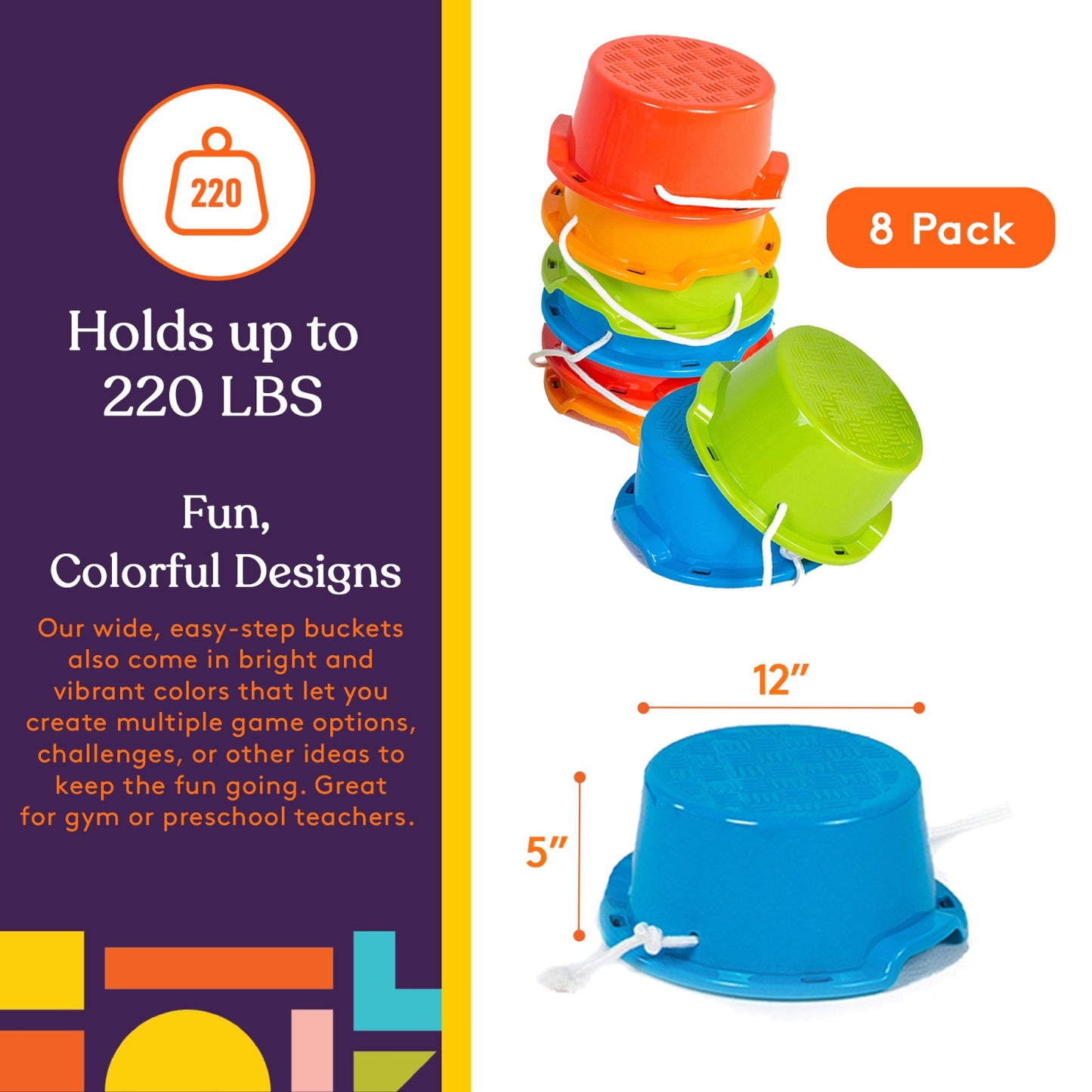 Balance Buckets Stepping Stones for Kids, 8 Pc. Set, Non-Slip Textured Surface and Slip Resistant Floor Rubber Edges