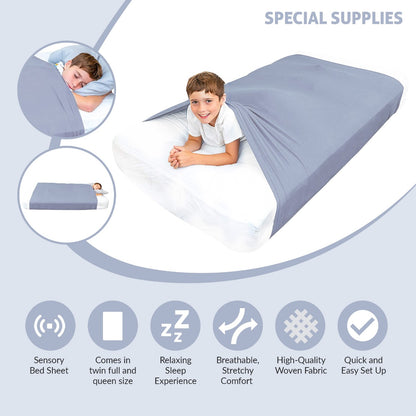 Sensory Bed Sheet for Kids Compression Alternative to Weighted Blankets - Blue