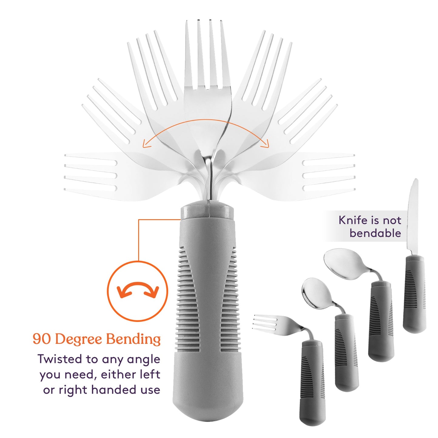 Adaptive Utensils - Weighted and Bendable 6 oz. Arthritis Aid Silverware - Easy Grip for Shaking, Elderly & Trembling Hands - Stainless Steel Spoons, Fork & Knife