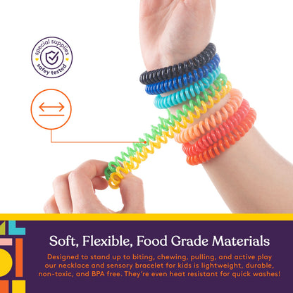 Special Supplies Chewy Jewelry Sensory Necklaces and Bracelets, 16 Pack, Soft and Flexible Silicone, Interactive Stress and Anxiety Relief for Kids, Supports ADD, ADHD, Autism