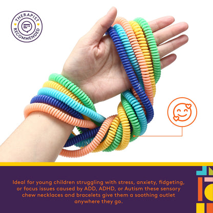 Special Supplies Chewy Jewelry Sensory Necklaces and Bracelets, 16 Pack, Soft and Flexible Silicone, Interactive Stress and Anxiety Relief for Kids, Supports ADD, ADHD, Autism