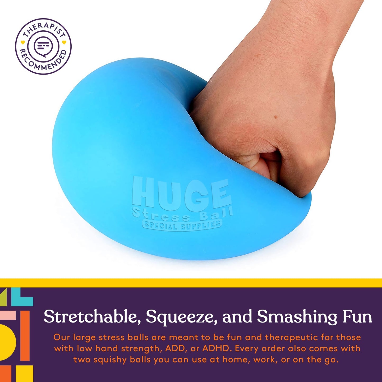 Jumbo Size Stress Balls for Kids and Adults - 2 Pack - Red and Blue